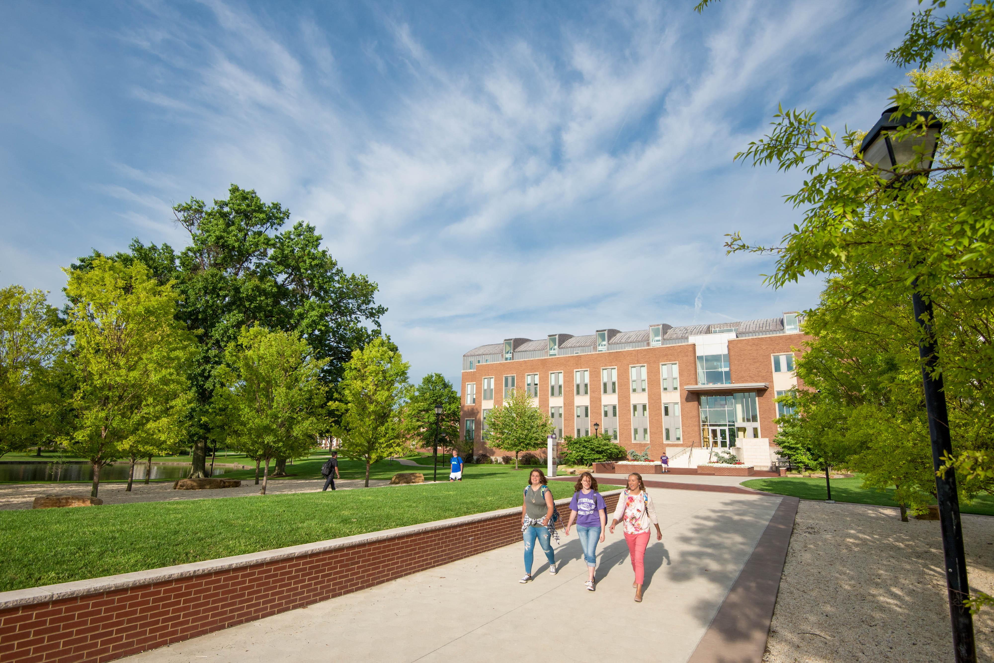 students walking on campus